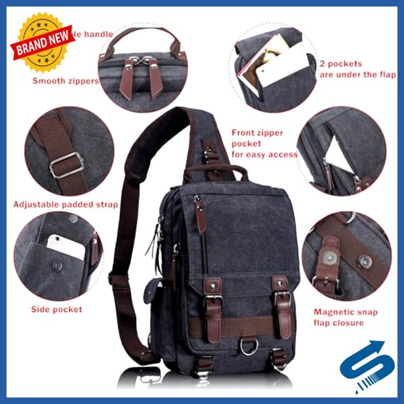 Canvas Messenger Bag Crossbody Sling Bag Travel Daypack Unisex - Picture 3 of 7